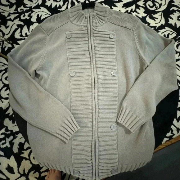 VTG Guess Textured Knit Button Zip Up Sweater Jacket XL Y2K Preppy Fall Neutral - Picture 3 of 12